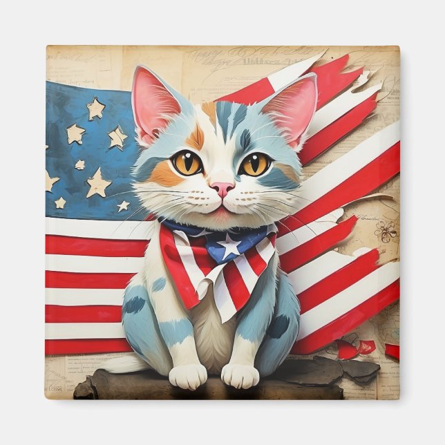 4. Juli patriotische Cartoon Kitty Magnet (Vorne)