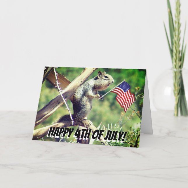 "4. Juli" Patriotische Eichhörnchenausweis Feiertagskarte (Vorderseite)