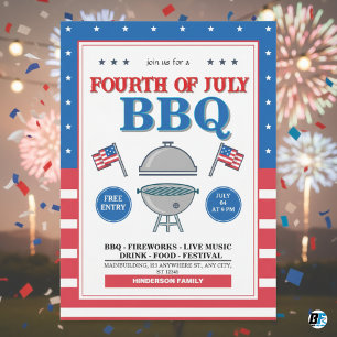 4. Juli, Patriotische Feuerwerk-BBQ-Party  Einladung