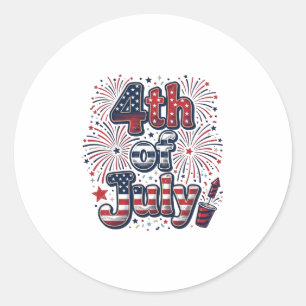 4. Juli Patriotische Feuerwerk Vintage-Shirt Desi Runder Aufkleber