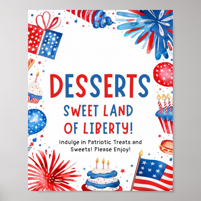 4. Juli Patriotische Feuerwerke Sommer Dessert Zei Poster (Vorne)