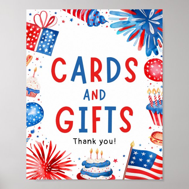 4. Juli Patriotische Feuerwerkskarte & Geschenke U Poster (Vorne)