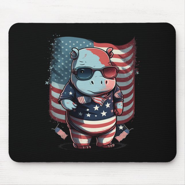 4. Juli Patriotische Hippo Us Flag Mousepad (Vorne)