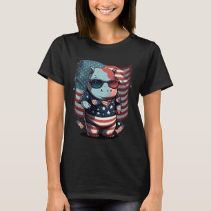 4. Juli Patriotische Hippo Us Flag T-Shirt