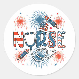4. Juli Patriotische Krankenschwester Runder Aufkleber