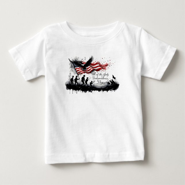 4. Juli Patriotische Kunst mit Flag & Soldaten Baby T-shirt (Vorderseite)