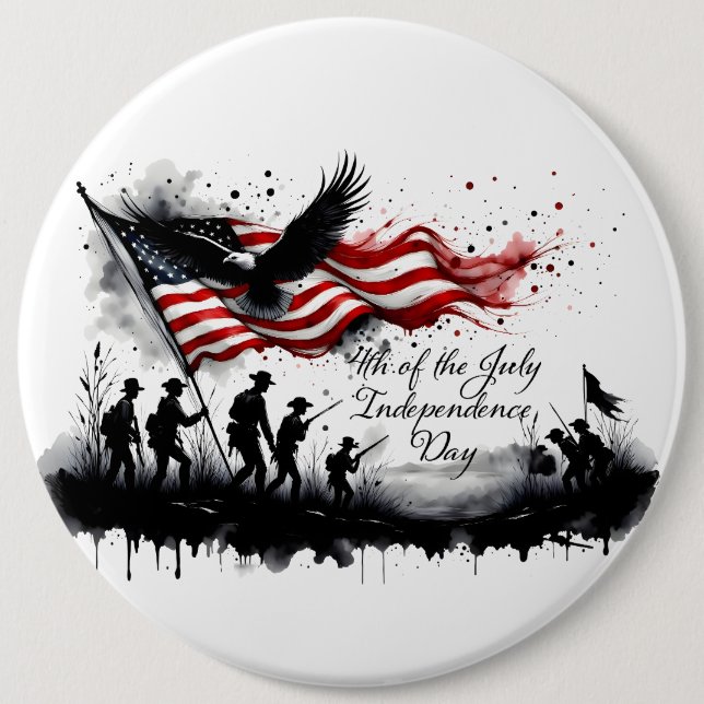 4. Juli Patriotische Kunst mit Flag & Soldaten Button (Vorderseite)