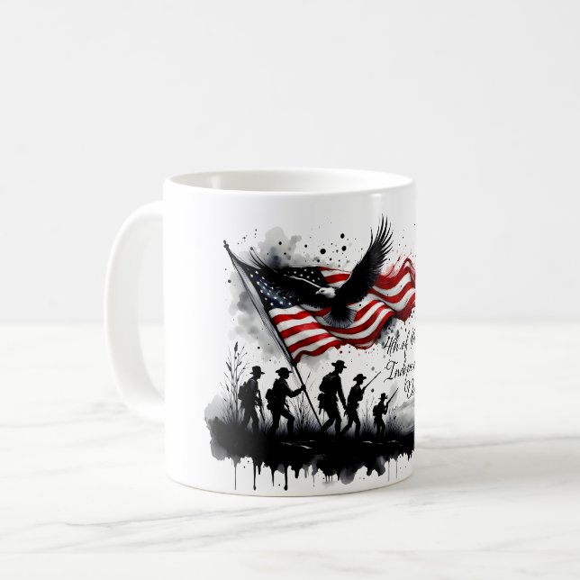 4. Juli Patriotische Kunst mit Flag & Soldaten Kaffeetasse (Vorderseite Links)