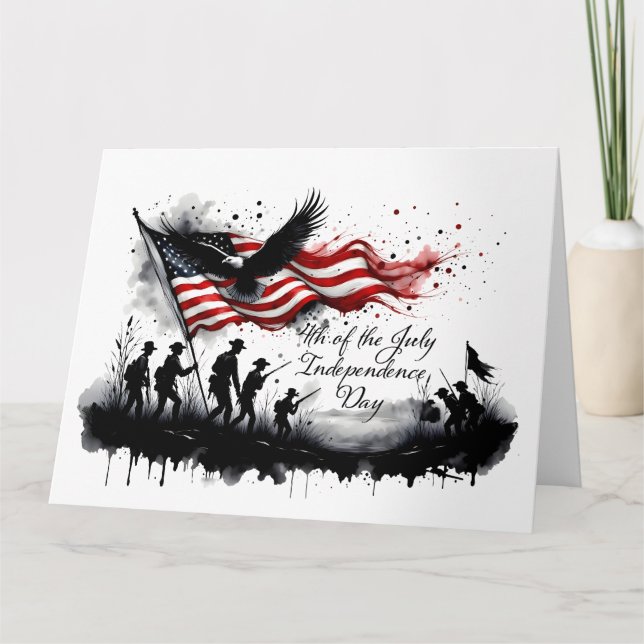 4. Juli Patriotische Kunst mit Flag & Soldaten Karte (Vorderseite)