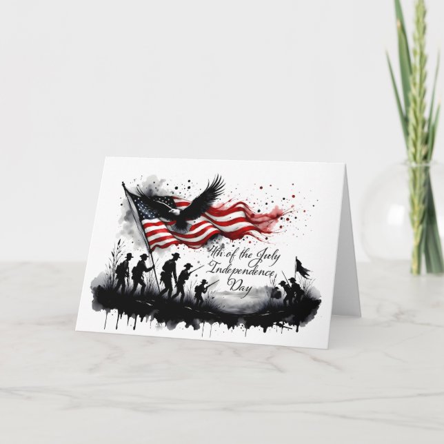 4. Juli Patriotische Kunst mit Flag & Soldaten Karte (Vorderseite)