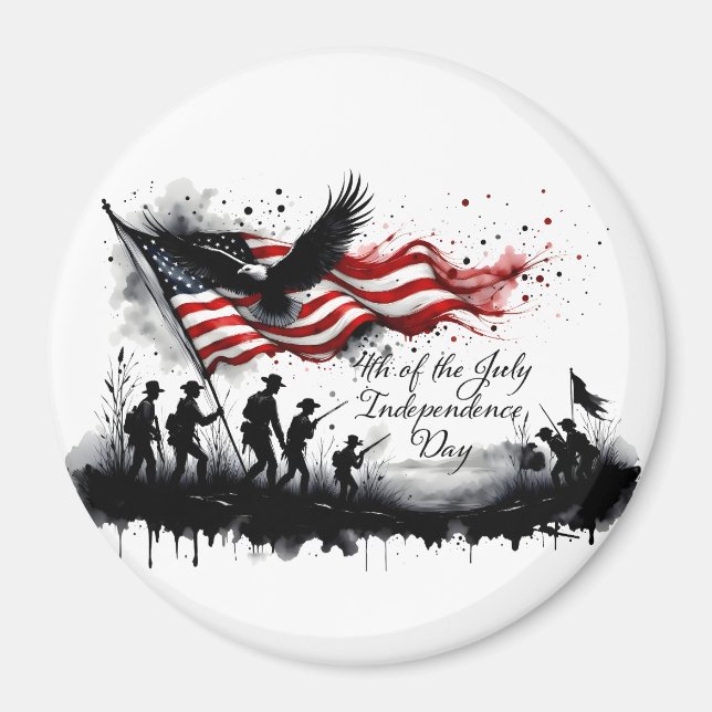 4. Juli Patriotische Kunst mit Flag & Soldaten Magnet (Vorne)