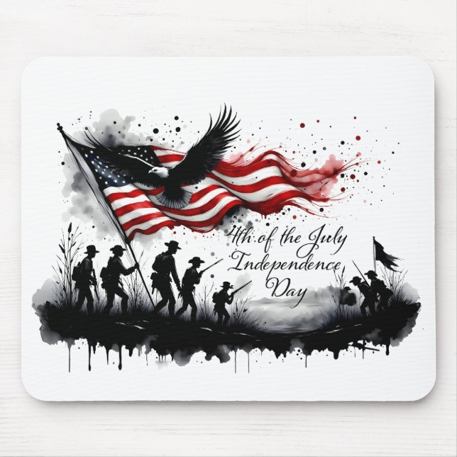 4. Juli Patriotische Kunst mit Flag & Soldaten Mousepad (Vorne)