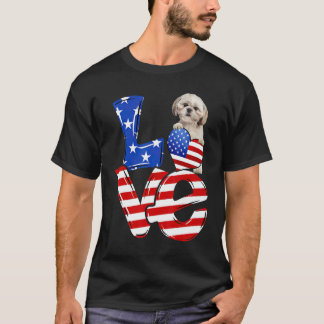 4. Juli Patriotische Liebe Shih Tzu American Flag T-Shirt