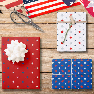 4. Juli Patriotische Rot-Weiß-Blau Sterne Geschenkpapier Set