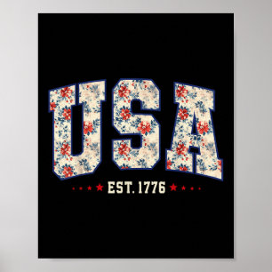 4. Juli Patriotische US-Flagge Floral USA Est 1776 Poster
