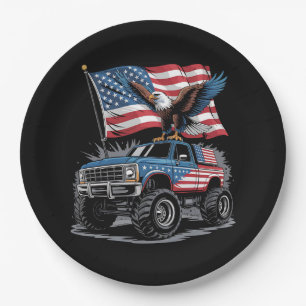4. Juli Patriotischer Adler Monstertruck Amerikani Pappteller