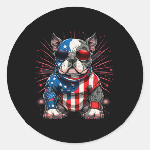 4. Juli Patriotischer Amerikaner Bully Dog US Flag Runder Aufkleber