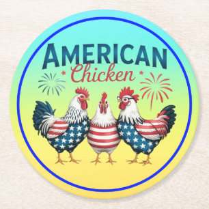 4. Juli Patriotischer Amerikanischer Hahn-62987 Runder Pappuntersetzer