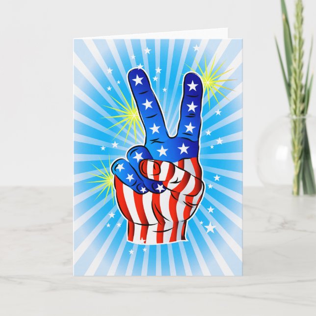 4. Juli - Patriotischer amerikanischer Sieg & Frie Karte (Vorderseite)