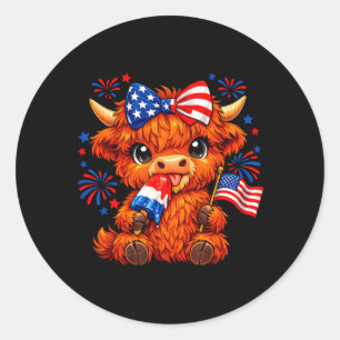 4. Juli Patriotischer Highland-Cow-Popsicle-Schnit Runder Aufkleber