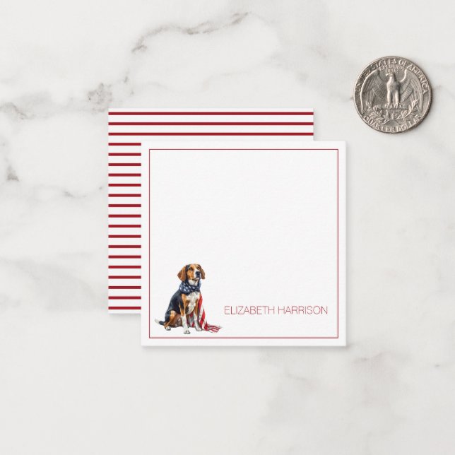 4. Juli Patriotischer Hund Personalisiert Mitteilungskarte (Vorderseite/Rückseite Beispiel)