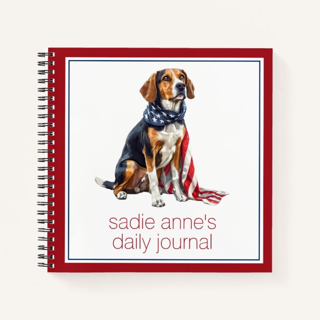 4. Juli Patriotischer Hund Personalisiert Notizbuch (Vorderseite)