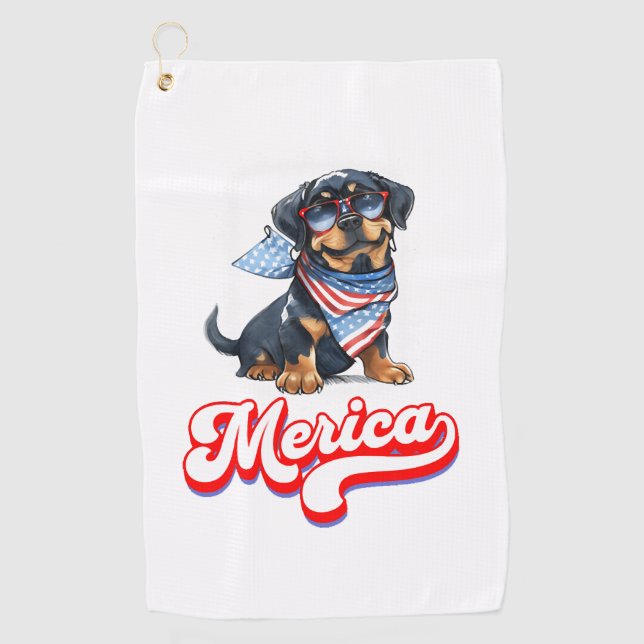 4. Juli Patriotischer Hund Rottweiler Merica Golfhandtuch (Vorderseite)