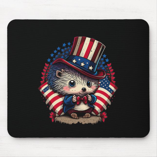 4. Juli Patriotischer Igel US-Flagge Mousepad (Vorne)