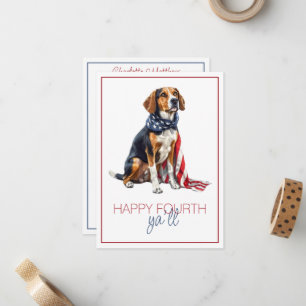 4. Juli Patriotischer Jagdhund Personalisiert Mitteilungskarte