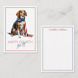 4. Juli Patriotischer Jagdhund Personalisiert Mitteilungskarte