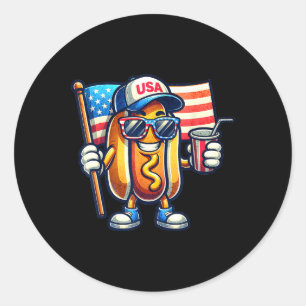 4. Juli Patriotischer Lustiger Hot Dog Usa-Flagge Runder Aufkleber