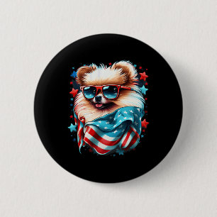 4. Juli Patriotischer Pomeranian Hund US-Flagge  Button