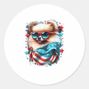 4. Juli Patriotischer Spitz Hund US-Flagge Runder Aufkleber