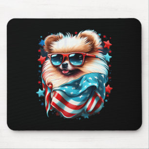4. Juli Patriotischer Spitz Hunde Flagge Mousepad