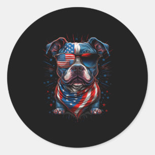 4. Juli Patriotischer Staffordshire Bull Terrier D Runder Aufkleber