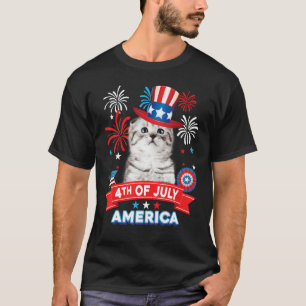 4. Juli Patriotischer Tag Schottische Fold Cat Ind T-Shirt