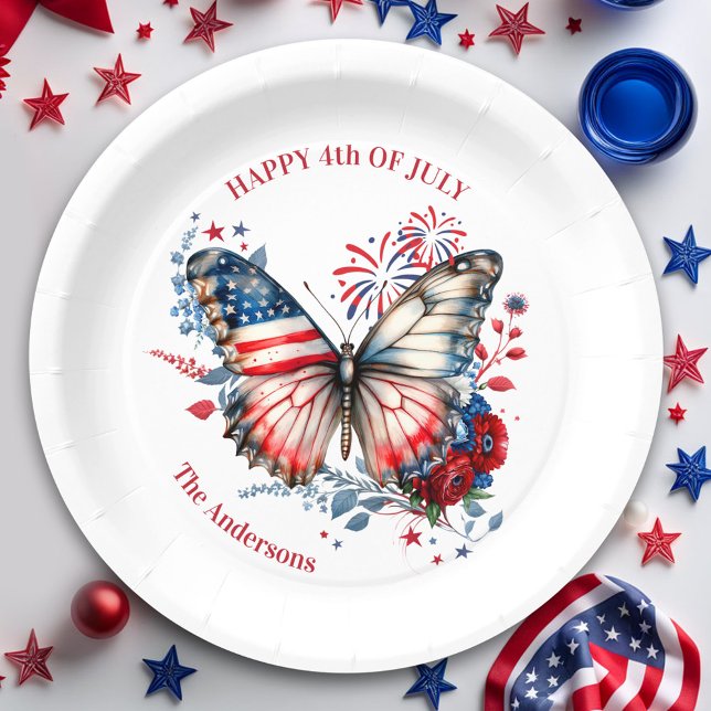 4. Juli Patriotischer Unabhängigkeitstag Familienn Pappteller (4th of July Patriotic Independence Day Family Name Paper Plates)