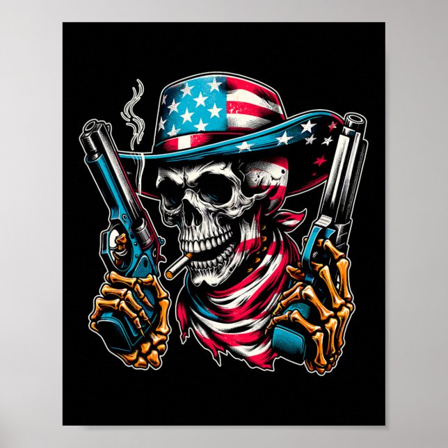 4. Juli Patriotischer Usa-Skelett-Schädel Us Ameri Poster (Vorne)