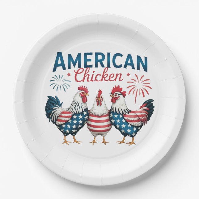 4. Juli Patriotisches amerikanisches Huhn-62987 Pappteller (Vorderseite)
