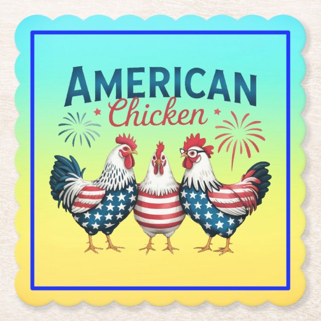 4. Juli Patriotisches amerikanisches Huhn-62987 Untersetzer (Vorderseite)
