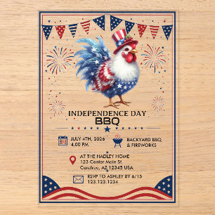 4. Juli Patriotisches Amerikanisches Hühnerdesign Acryleinladungen
