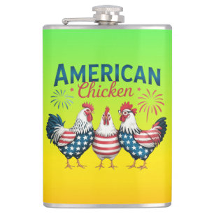 4. Juli Patriotisches Amerikanisches Hühnerdesign Flachmann