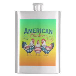 4. Juli Patriotisches Amerikanisches Hühnerdesign Flachmann
