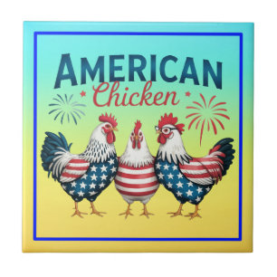 4. Juli Patriotisches Amerikanisches Hühnerdesign Fliese