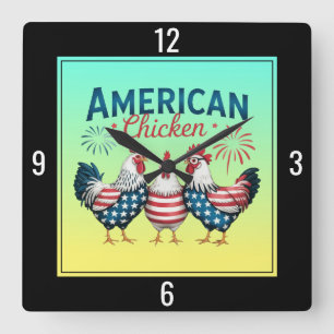 4. Juli Patriotisches Amerikanisches Hühnerdesign Quadratische Wanduhr