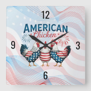 4. Juli Patriotisches Amerikanisches Hühnerdesign Quadratische Wanduhr