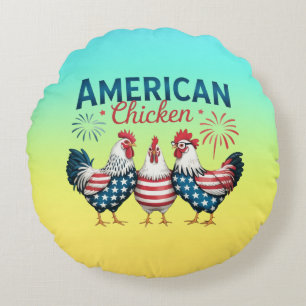 4. Juli Patriotisches Amerikanisches Hühnerdesign Rundes Kissen