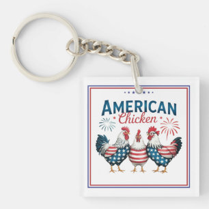 4. Juli Patriotisches Amerikanisches Hühnerdesign Schlüsselanhänger
