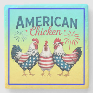 4. Juli Patriotisches Amerikanisches Hühnerdesign Steinuntersetzer