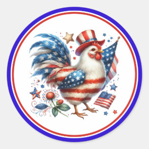 4. Juli Patriotisches Huhn mit USA-Flagge Runder Aufkleber